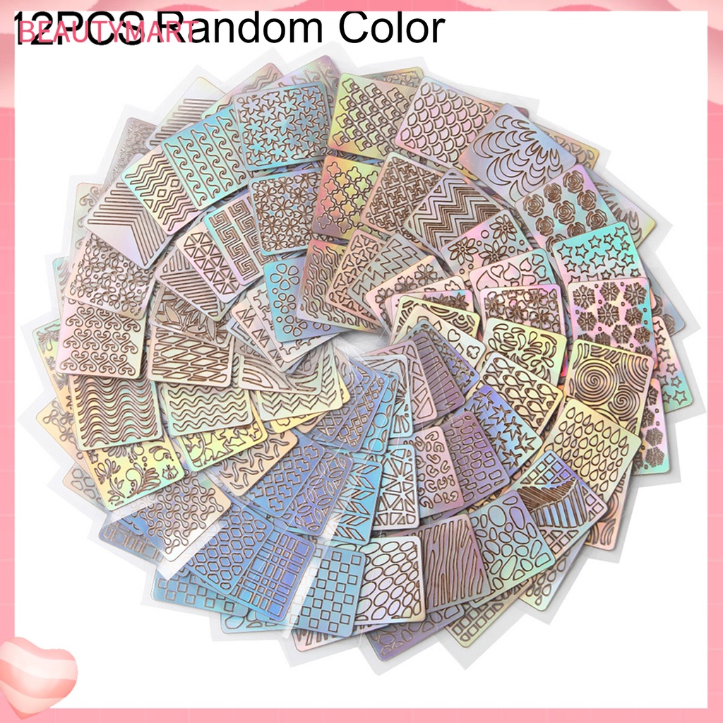 Set 12 Tấm Khuôn Trang Trí Móng Tay Nghệ Thuật Họa Tiết Kẻ Sọc Lượn Sóng