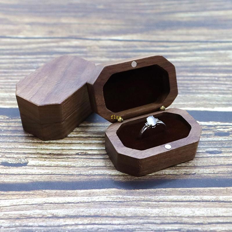 Flgo Túi Đựng Trang Sức Hình Bát Giác Bằng Gỗ Trơn Phối Nhung Mềm Mại