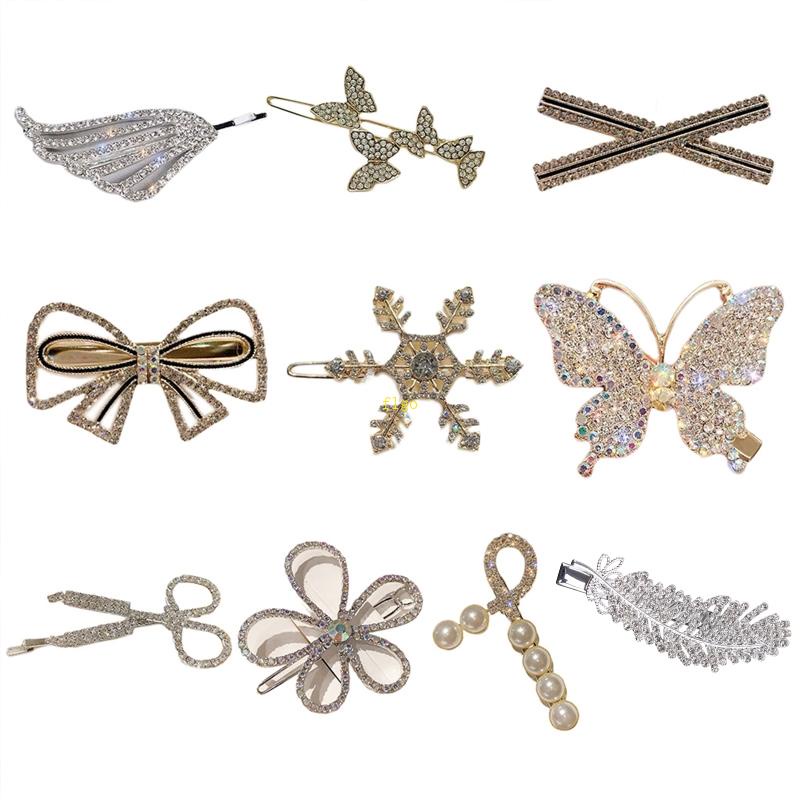 Kẹp Tóc Hình Nơ Đính Pha Lê Giả Lấp Lánh Bằng Kim Loại Cho Cô Dâu