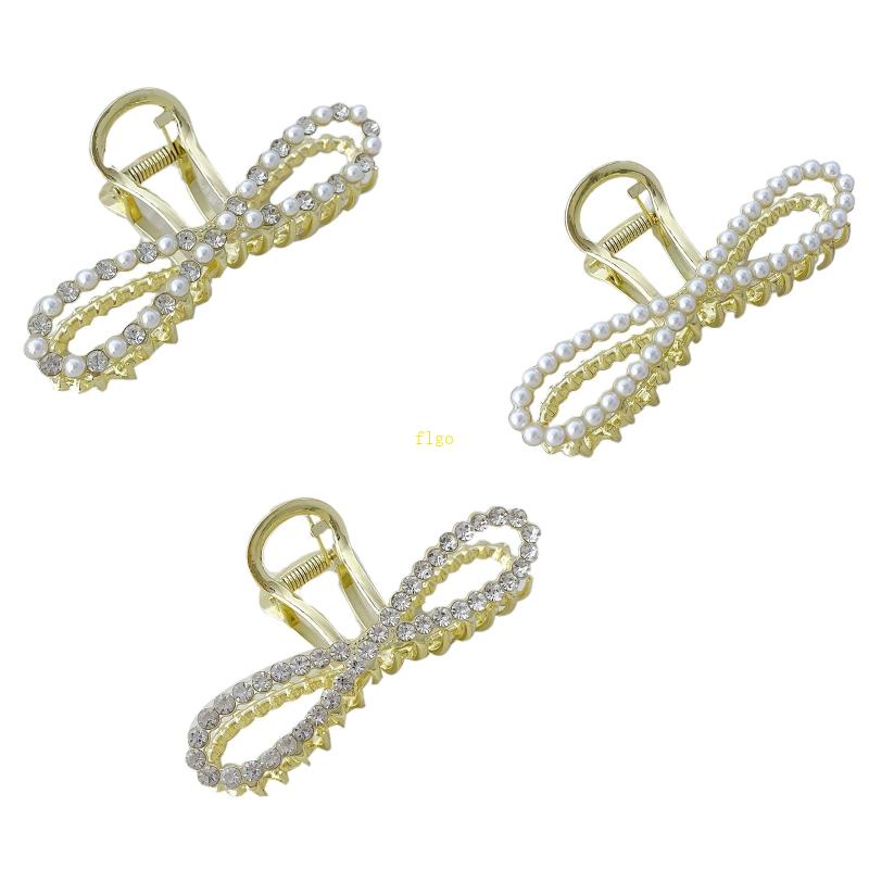 Kẹp Tóc Hình Nơ Đính Ngọc Trai Giả Bằng Hợp Kim Chống Trượt