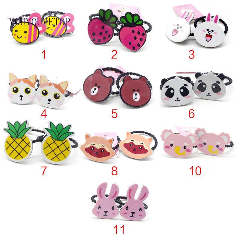 Set 2 Cặp Giá Đỡ Buộc Tóc Đuôi Ngựa Hình Thú Hoạt Hình Dễ Thương Cho Bé Gái