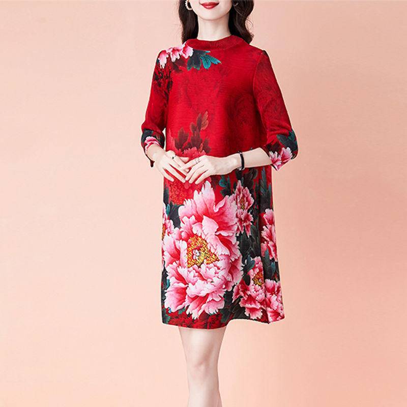 Đầm Dáng Rộng Xếp Ly In Họa Tiết Hoa Phong Cách Dân Tộc Thời Trang Mùa Xuân 2023 Dành Cho Nữ