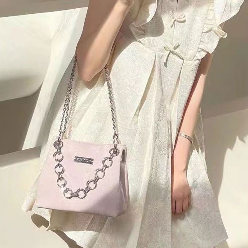 Túi Đeo Chéo Mini Hình Vuông Phối Dây Đeo Sợi Xích Thời Trang Cho Nữ