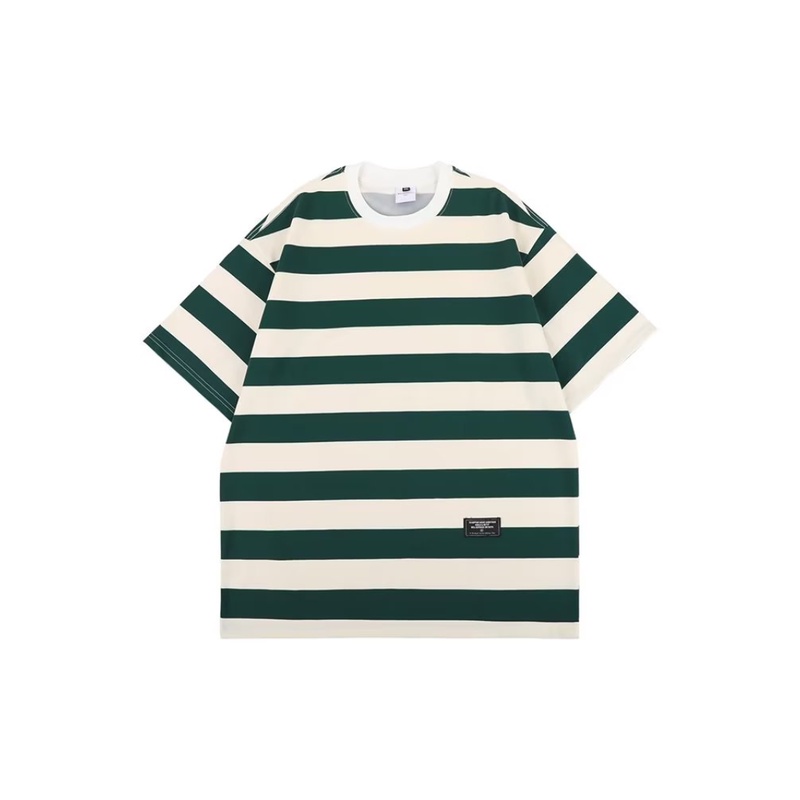 Áo Thun Nam Tay Lửng Họa Tiết Sọc Ngang Phong Cách Retro