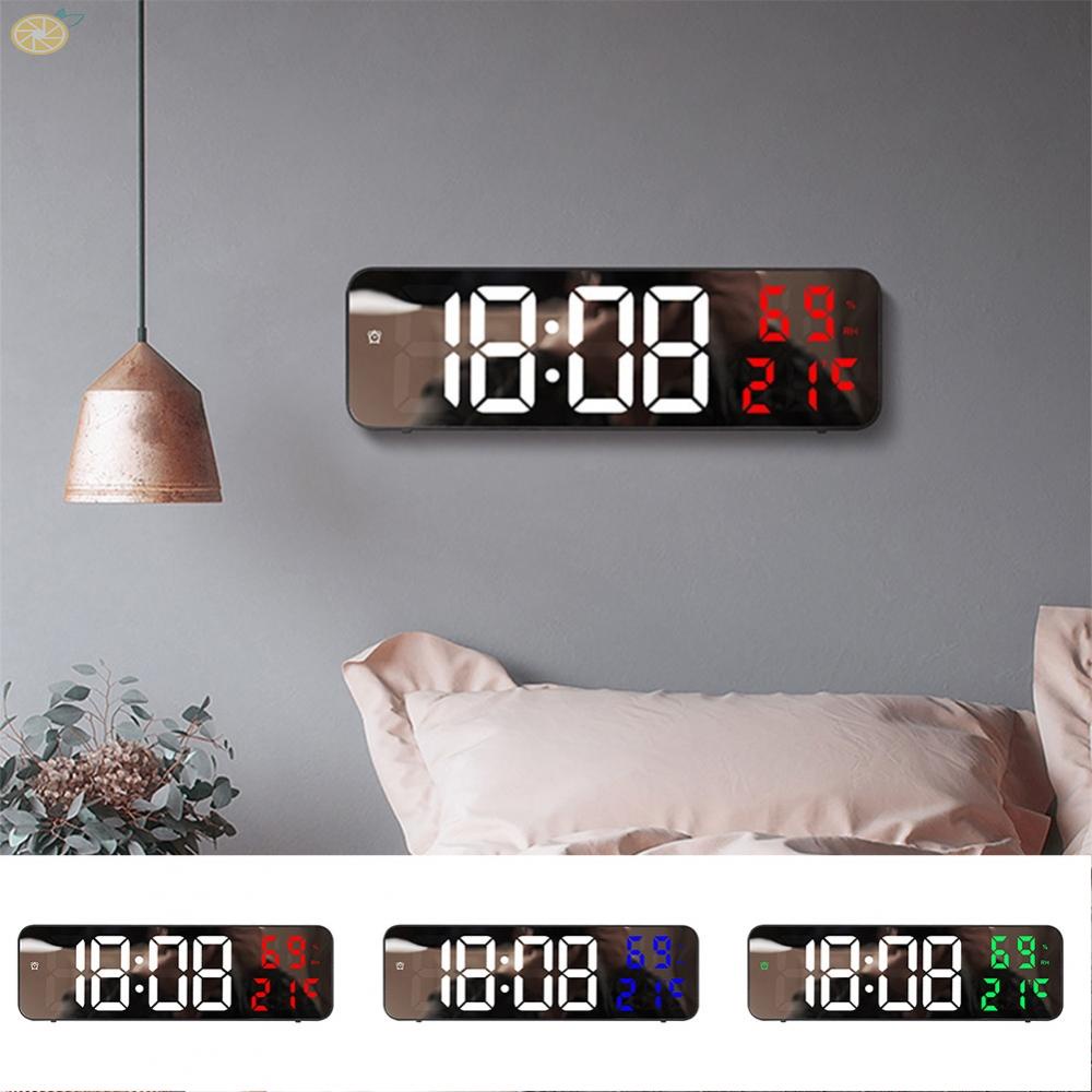 【VARSTR】Mirror LED Digital Alarm Clock Temperature Humidity Date Display Home Decoration