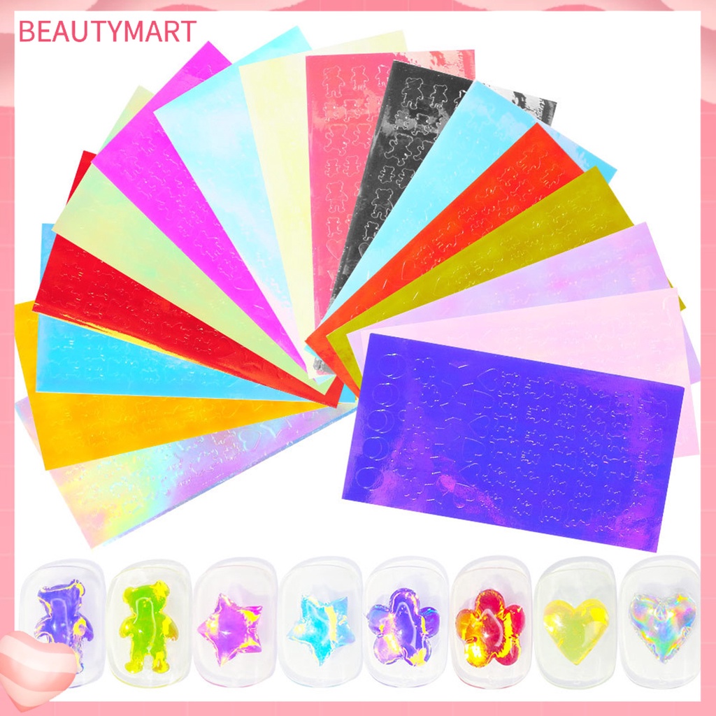Bộ 16 Miếng Dán Móng Tay Hiệu Ứng Cực Quang Nhiều Màu Sắc Cho Nữ