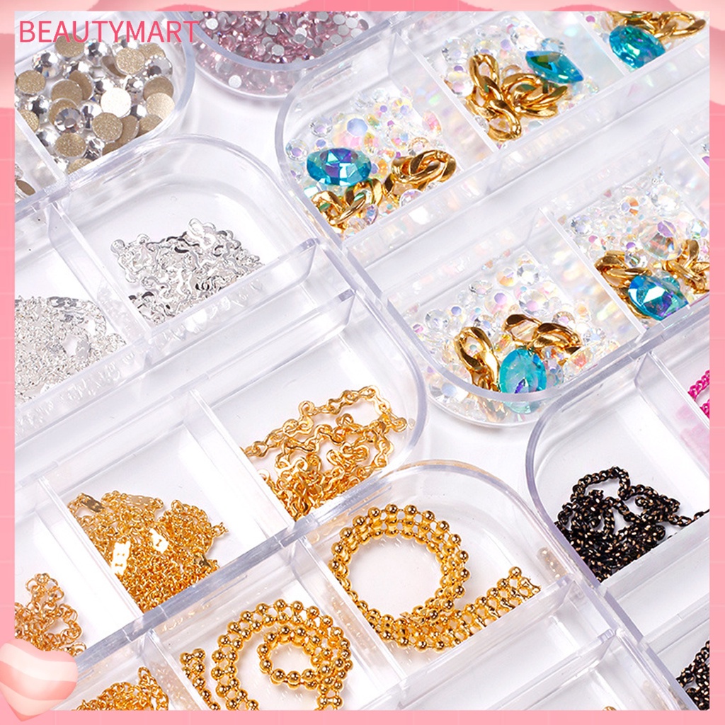 Hộp 12 Ngăn Đựng Phụ Kiện Trang Trí Móng Tay Tạo Hiệu Ứng 3D DIY