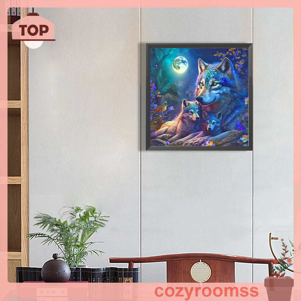 Tranh Đính Đá Kim Cương Toàn Bộ 5D DIY Hình Vẽ Sói Trang Trí Nhà Cửa