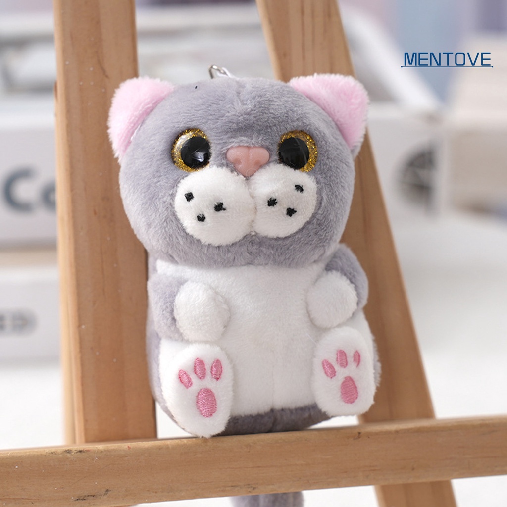 Móc Khóa Hình Mèo 3D Có Đôi Mắt Nhồi Bông 12cm Dễ Thương