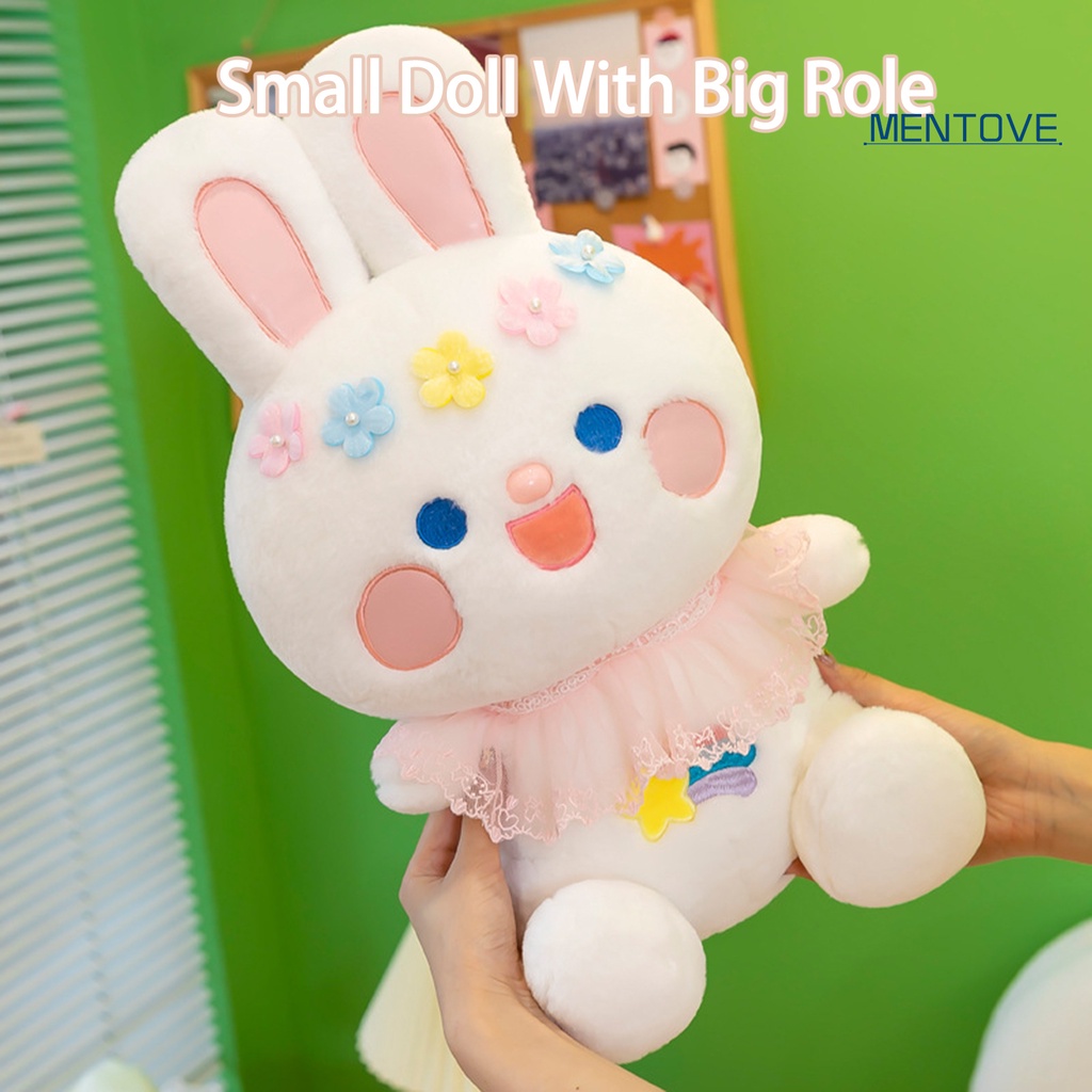 Thỏ Nhồi Bông 45cm Đeo Cổ Phối Ren Dễ Thương Dùng Làm Quà Tặng