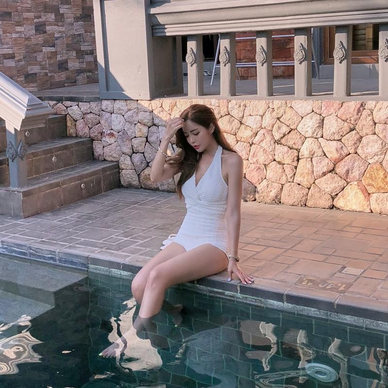 Bộ Đồ Bơi Bikini Che Bụng Màu Trắng Xoắn Phong Cách Hàn Quốc Mới