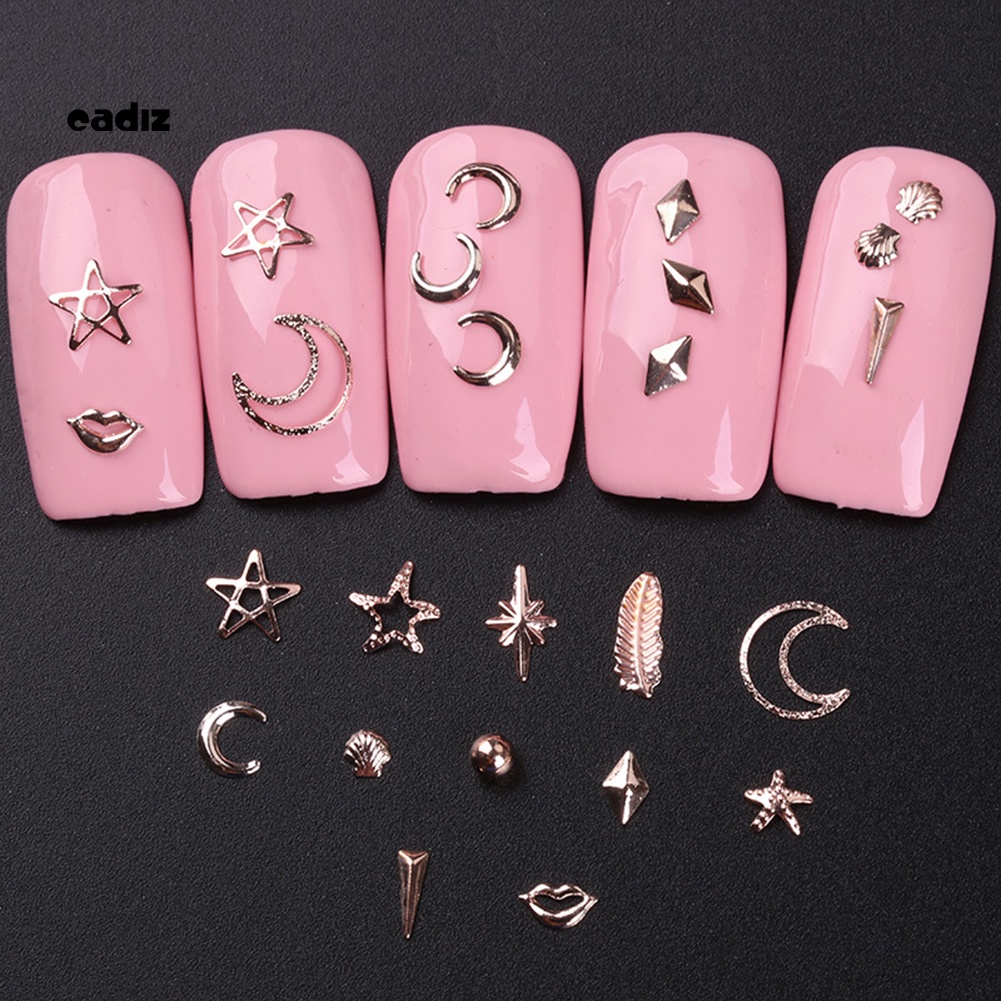 1 Hộp Phụ Kiện Đinh Tán Kim Loại Hình Chữ Thập / Mặt Trăng / Ngôi Sao Trang Trí Móng