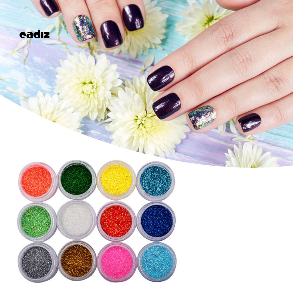 Set 12 Hộp Bột Kim Tuyến Nhiều Màu Sắc Dùng Để Trang Trí Móng Nghệ Thuật