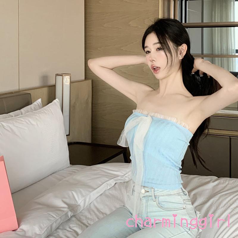 Áo Hai Dây Hở Lưng Phối Vải Tuyn Thời Trang Mùa Hè Cho Nữ