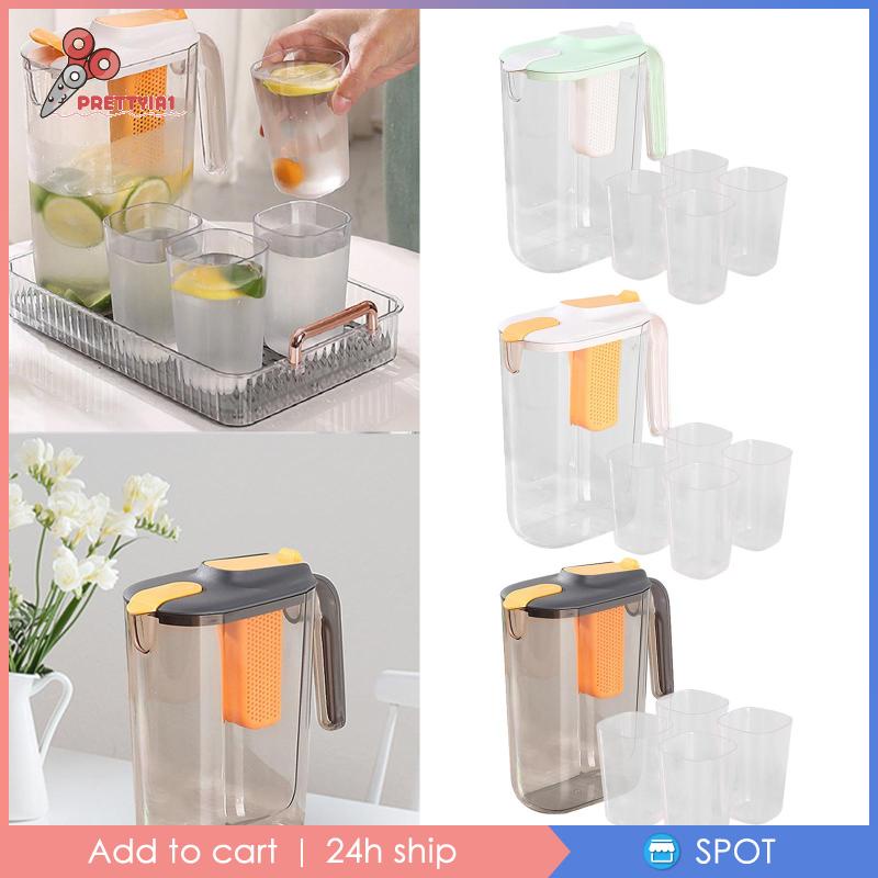 [Prettyia1] Bình Đựng Trà / Cà Phê Kín Khí Trong Suốt Kèm 4 Cốc