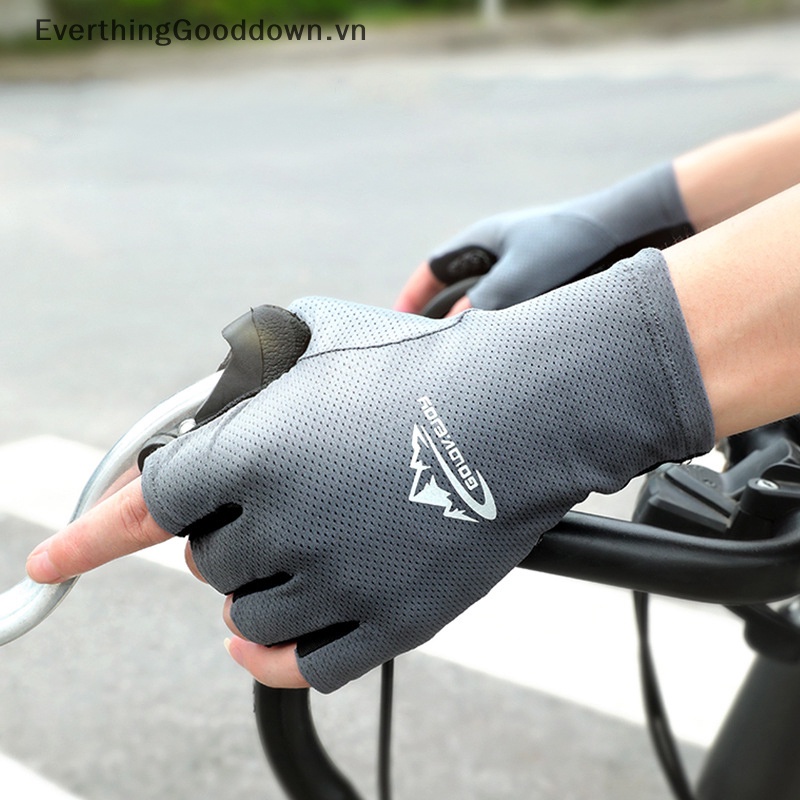 Everthinggooddown Găng Tay Nửa Ngón Bằng Lụa Lạnh Thoáng Khí Chống Trượt Trọng Lượng Nhẹ Dùng Khi Chạy Bộ /