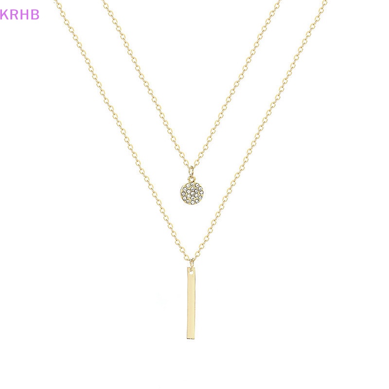 Vòng cổ Hai Lớp Dáng Dài Mặt Hình Học Đơn Giản Phong Cách Âu Mỹ Cho Nữ Mới