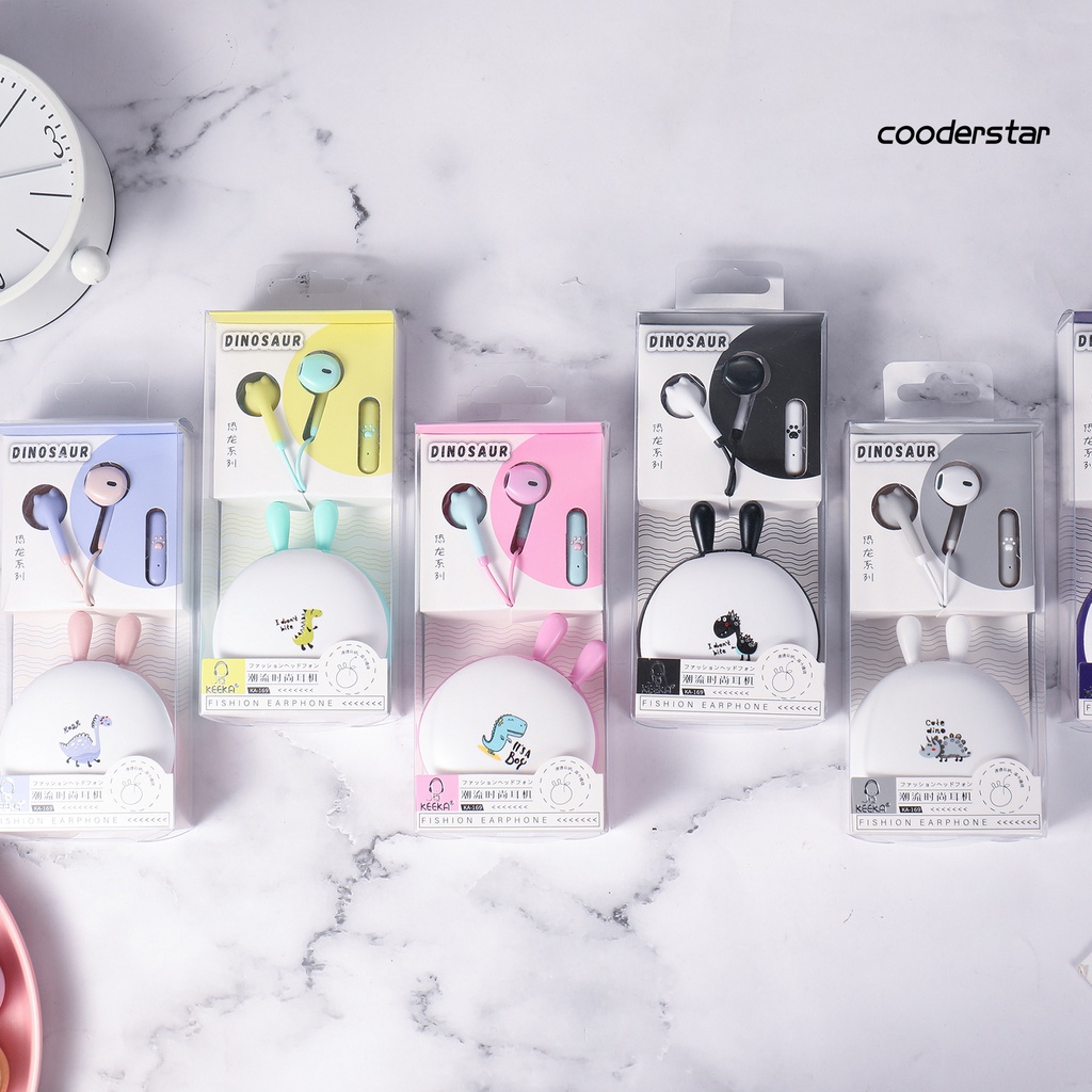 Tai Nghe Có Dây Hình Khủng Long Hoạt Hình Dễ Thương Kèm Hộp Đựng Cho Trẻ Em