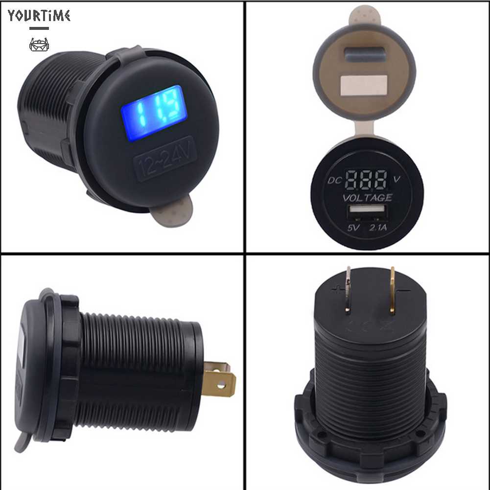 Thiết Bị Sạc Điện Thoại USB 12V Màn Hình LED Hiển Thị Vôn Kế Hai Trong Một Cho Xe Hơi