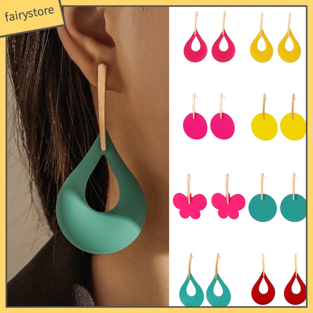 [FRO] 1 Đôi Bông Tai Hình Giọt Nước Lớn Bằng Kim Loại Sơn Hình Học Cá Tính Làm Quà Tặng Cho Nữ