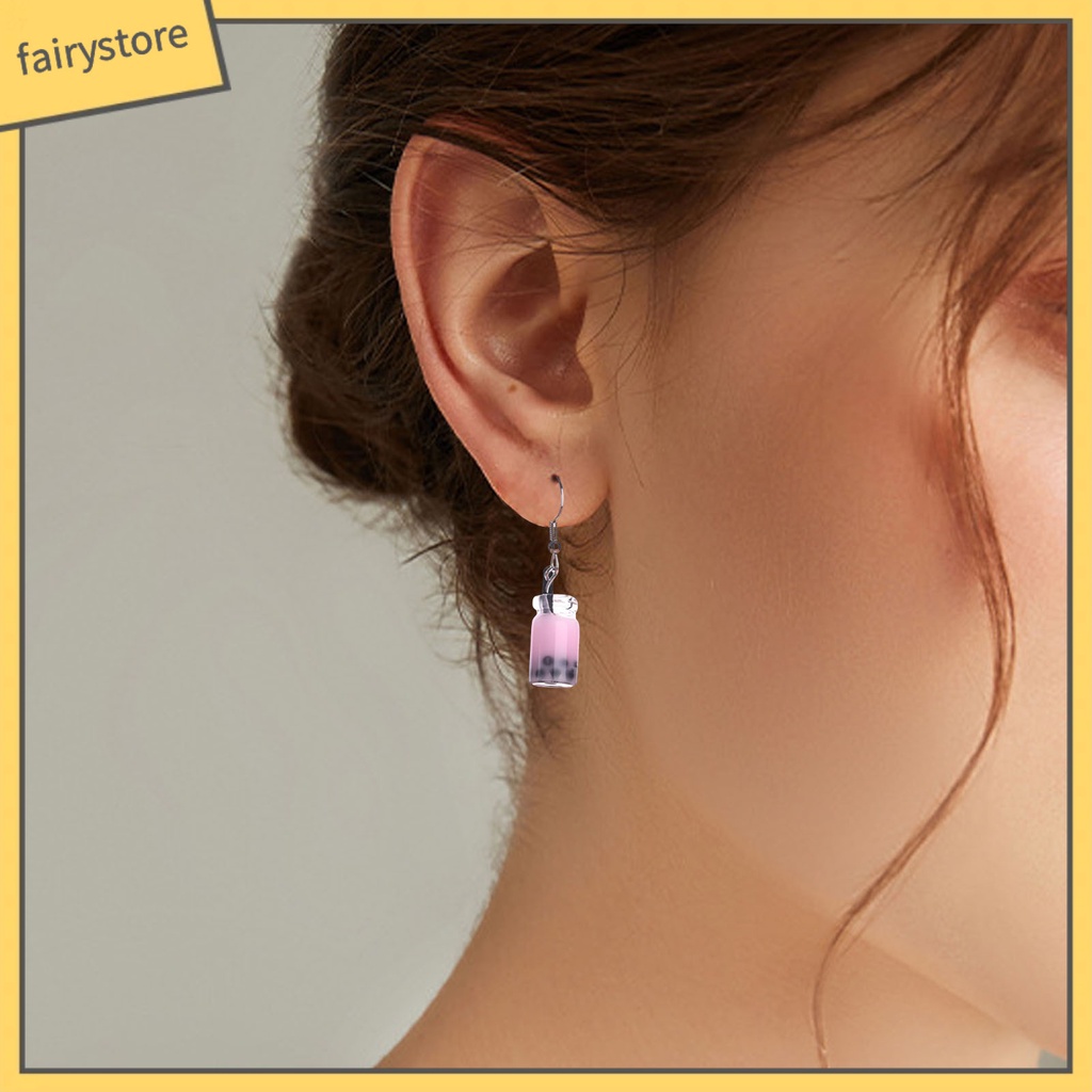 1 Đôi Bông Tai Hình Ly Trà Sữa Thủy Tinh Không Gây Dị Ứng Dễ Thương Thời Trang Cho Nữ