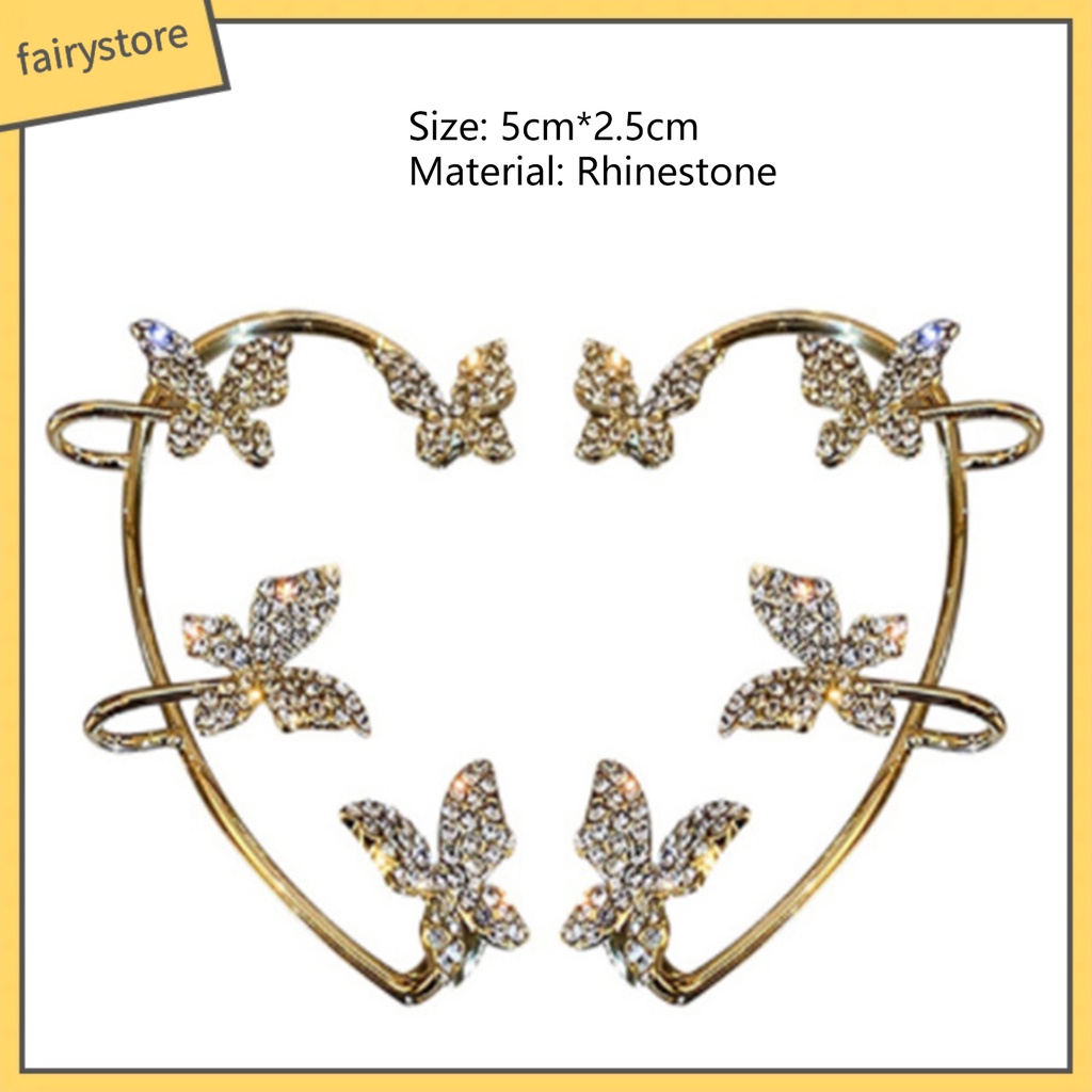 1 Đôi Bông Tai Kẹp Hình Bướm Dát Đá Lấp Lánh Cho Nữ