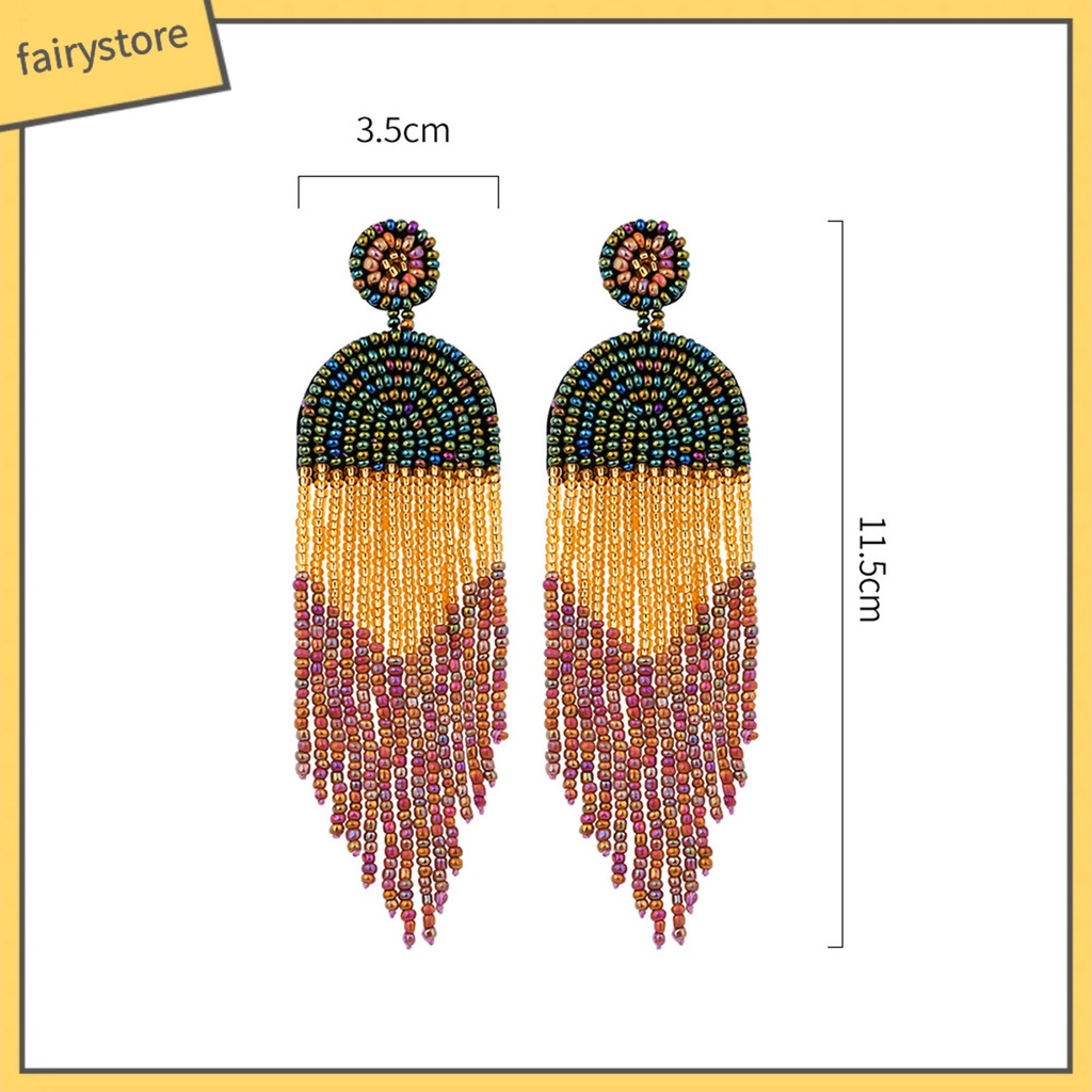 1 Đôi Bông Tai Xỏ Hạt Nhiều Màu Sắc Tua Rua Phong Cách Cổ Điển