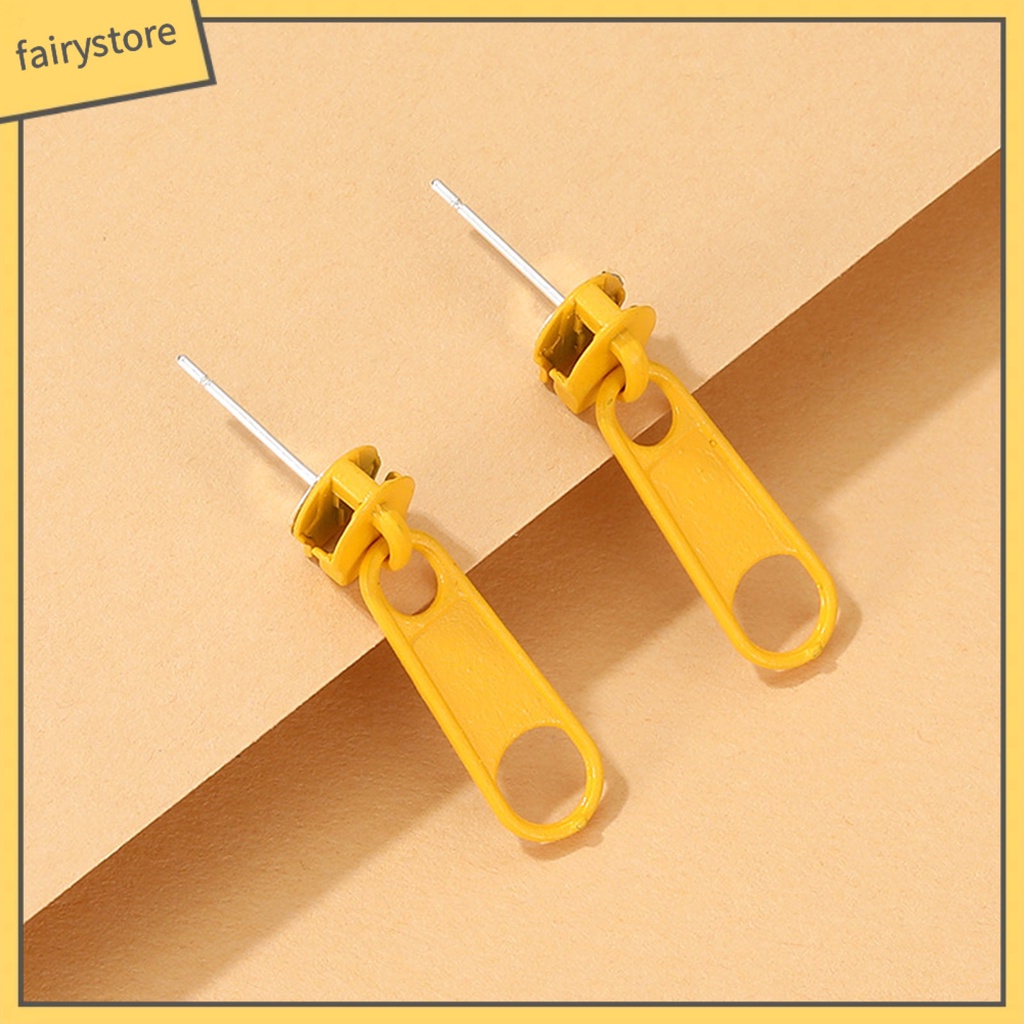 1 Đôi Bông Tai Hình Khóa Kéo Hoạt Hình Màu Kẹo Ngọt Dành Cho Nữ