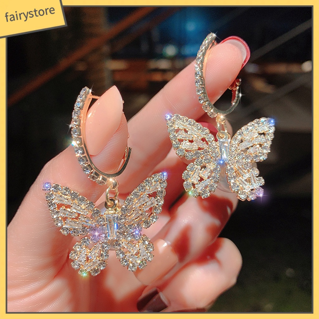 1 Đôi Bông Tai Hình Bướm Đính Đá Lấp Lánh Dành Cho Nữ