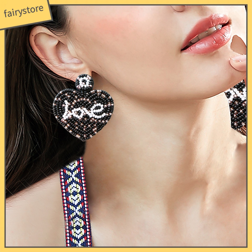 1 Đôi Bông Tai Hình Trái Tim Bện Thủ Công Màu Sắc Tương Phản Dành Cho Nữ