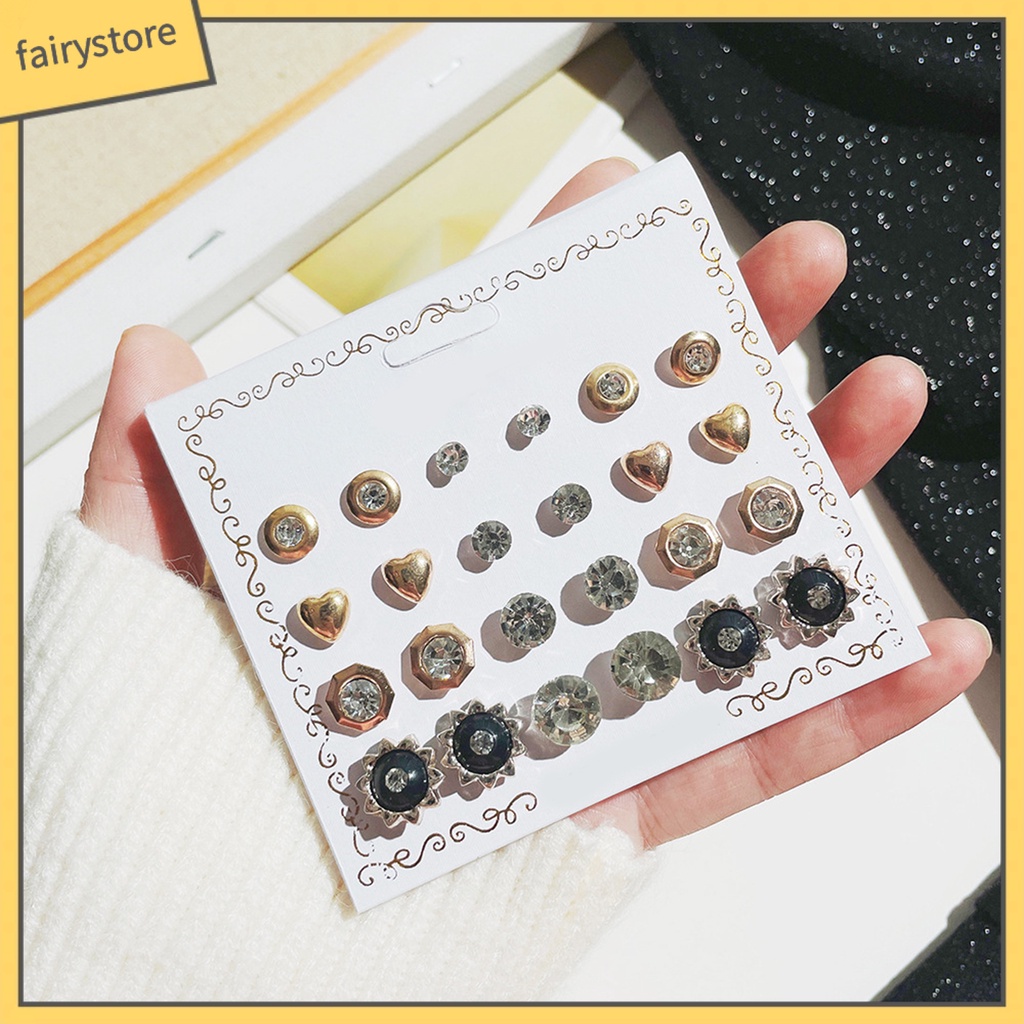 Set 12 Đôi Bông Tai Xỏ Hạt Ngọc Trai Giả Phong Cách Hàn Quốc