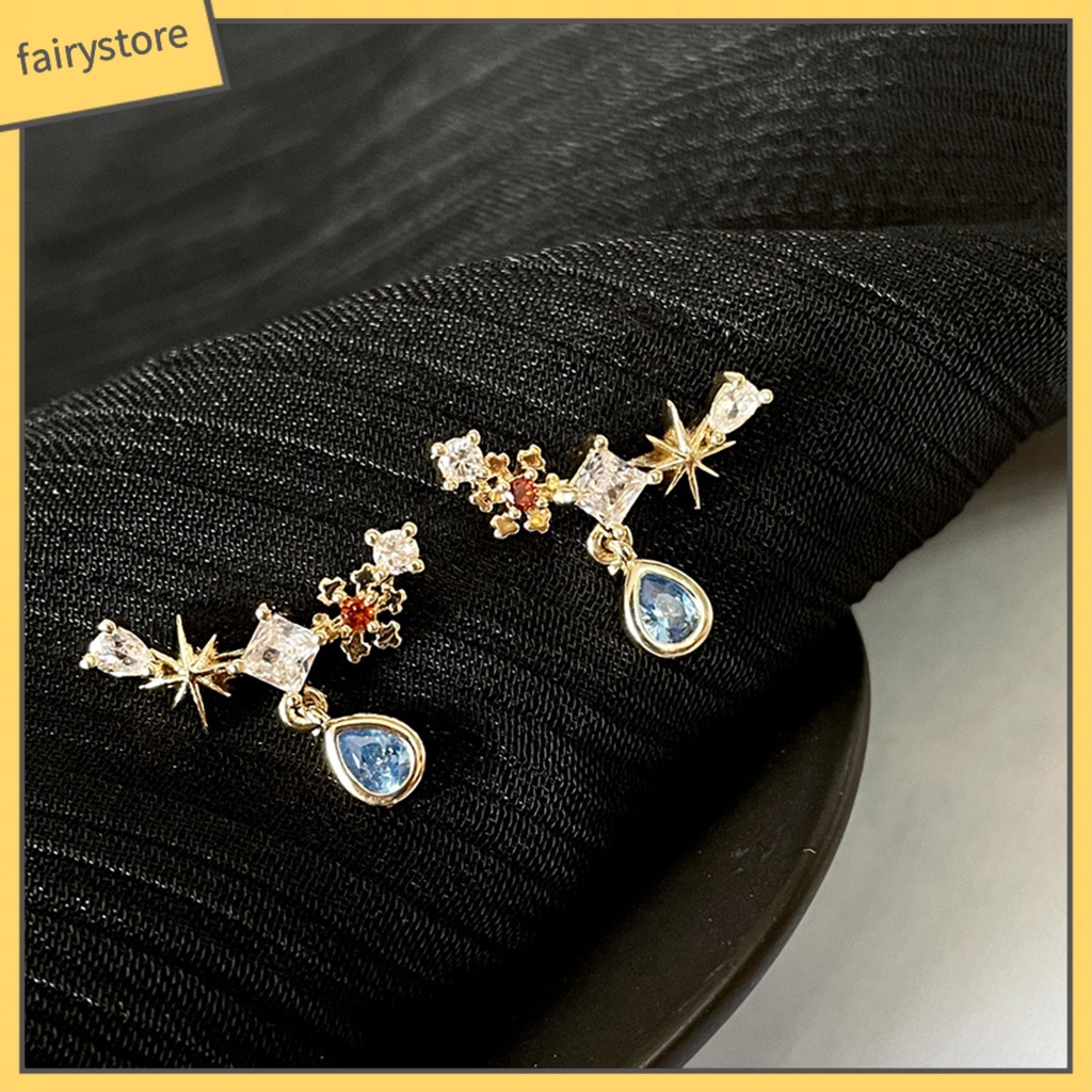 Vòng cổ / Bông Tai Đính Đá Zircon Hình Giọt Nước Màu Bạc / Xanh Dương Phong Cách Vintage Thời Trang Mùa Hè Cho Nữ