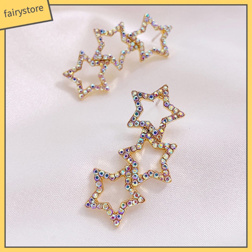 Khuyên Tai Hình Ngôi Sao Đính Đá Nhiều Màu Sắc Thời Trang