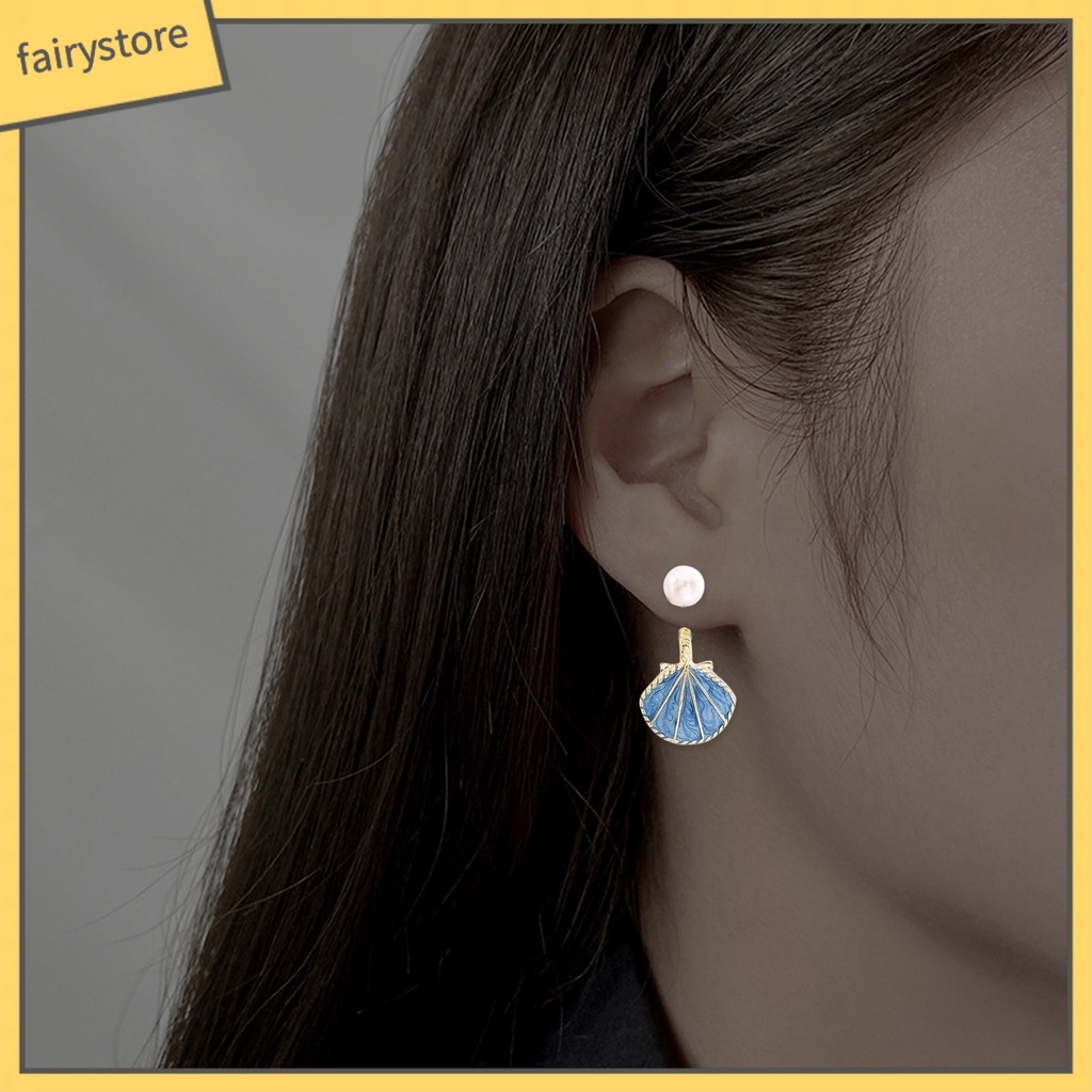 [FRO] 1 Đôi Bông Tai Vỏ Sò Hợp Kim Đính Ngọc Trai Nhân Tạo Nhẹ Nhàng Sang Trọng