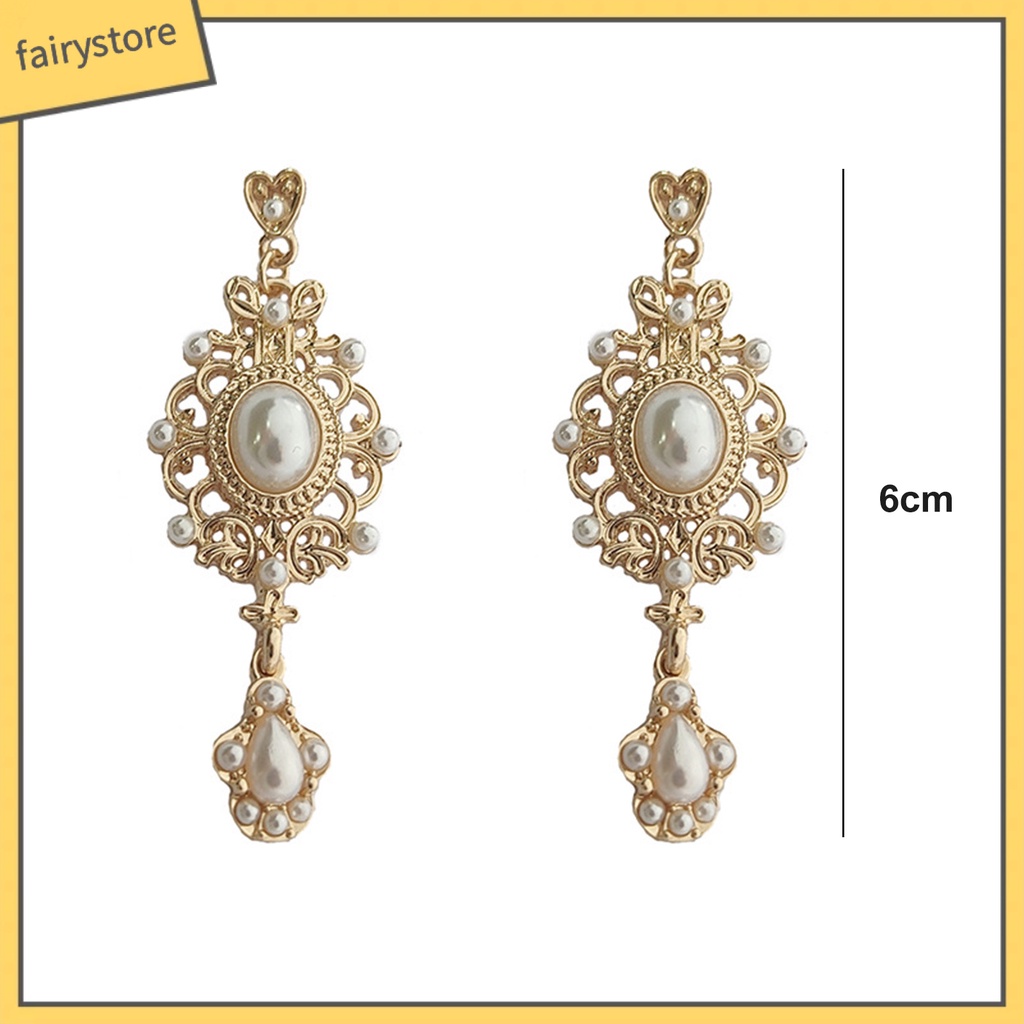 [FRO] 1 Đôi Bông Tai Thiết Kế Hình Học Đính Ngọc Trai Giả Phong Cách Hoàng Gia Retro Thời Trang Tòa Án Baroque