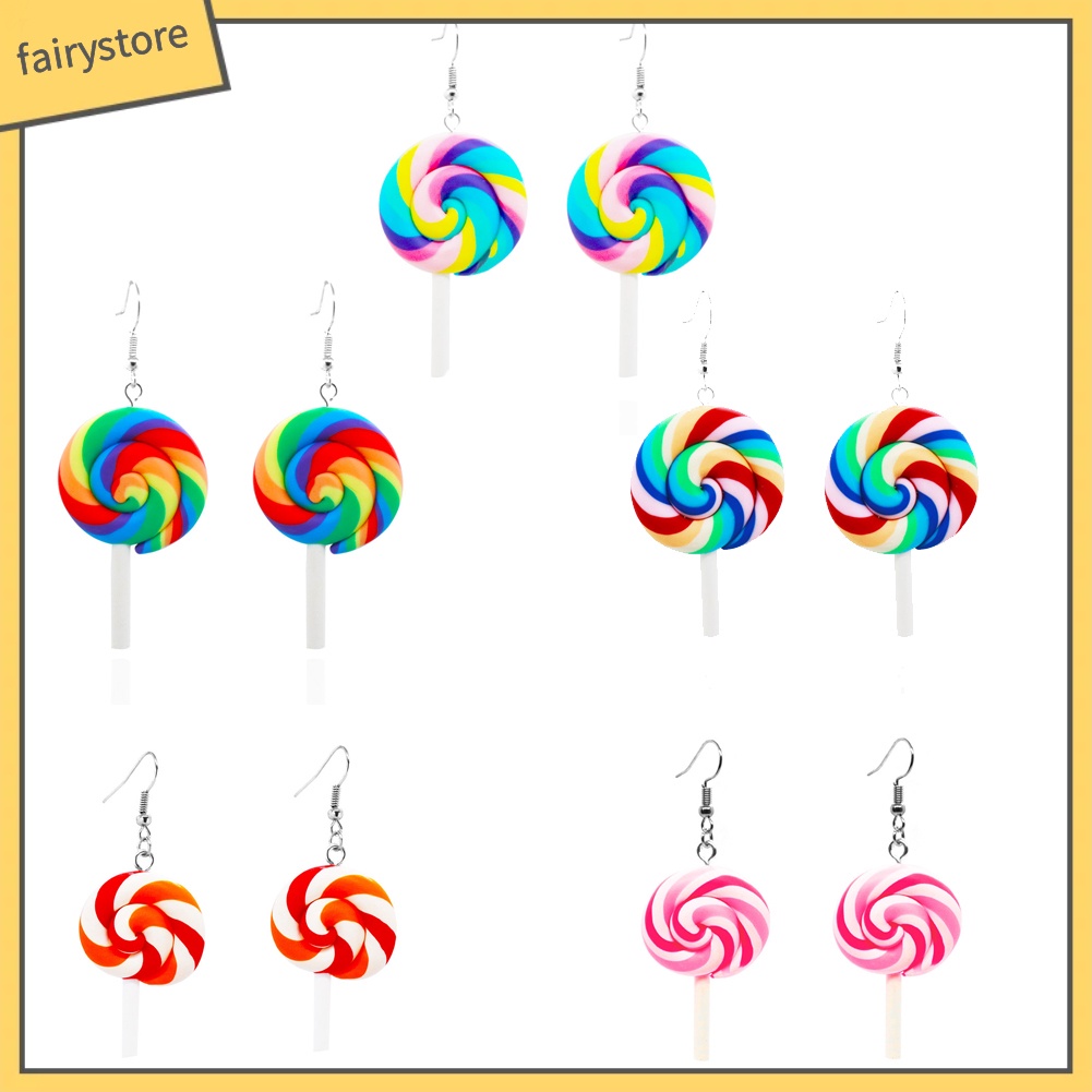 Bông Tai Hình Kẹo Mút Màu Cầu Vồng Thời Trang Cho Nữ