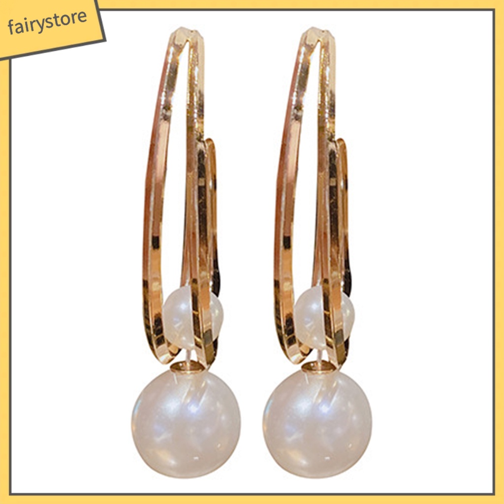 1 Đôi Bông Tai Tròn Lớn Đính Ngọc Trai Nhân Tạo Dành Cho Nữ