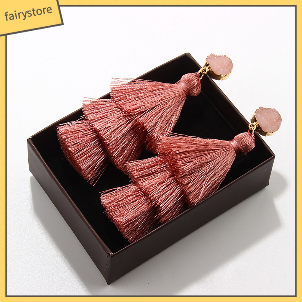 1 Đôi Bông Tai Ba Lớp Tua Rua Thời Trang Dành Cho Nữ