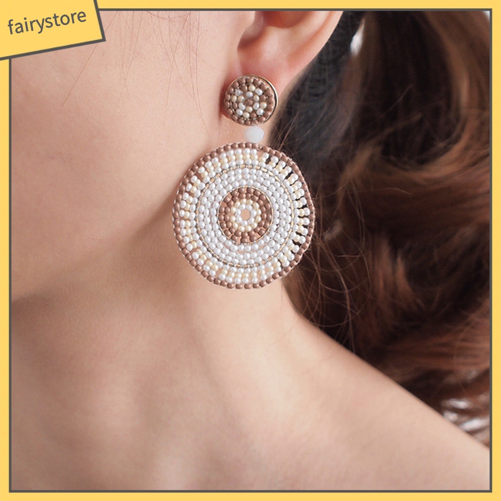 Bông Tai Tròn Xỏ Hạt Thủ Công Phong Cách Bohemian Thời Trang Cho Nữ