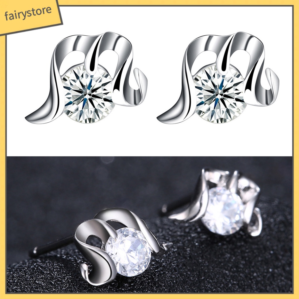 1 Đôi Bông Tai Mạ Bạc 925 Hình Chữ M Đính Đá Zircon Đơn Giản