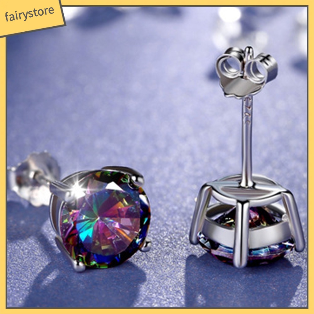 Khuyên Tai Đính Đá Vuông Tròn Nhiều Màu Phong Cách Cổ Điển