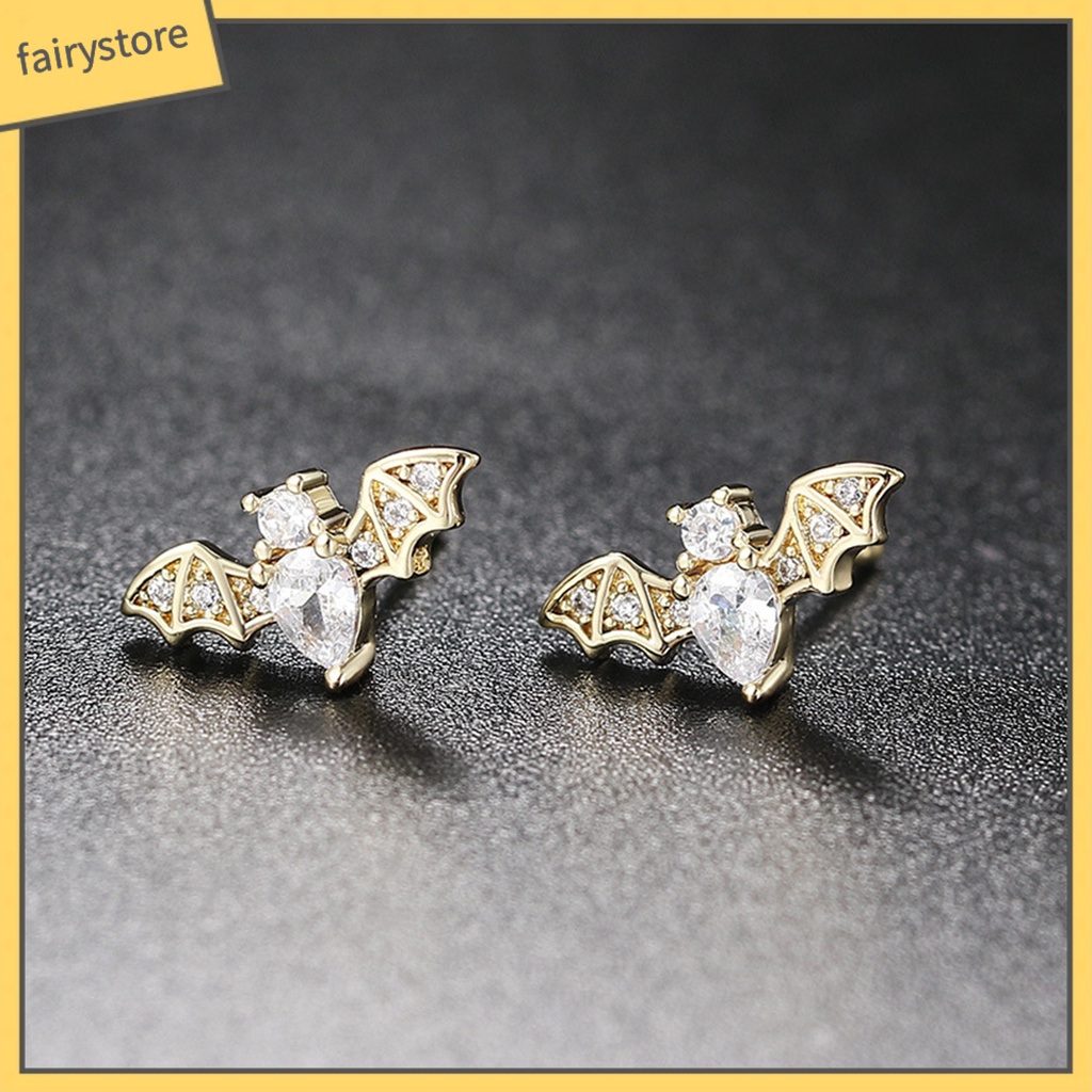 1 Đôi Bông Tai Hình Dơi Đính Đá Zircon Dễ Thương