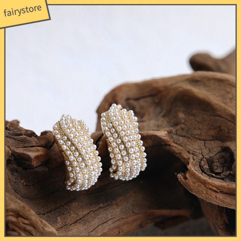 1 Đôi Bông Tai Ngọc Trai Nhân Tạo Hình Chữ C Thời Trang Dành Cho Nữ