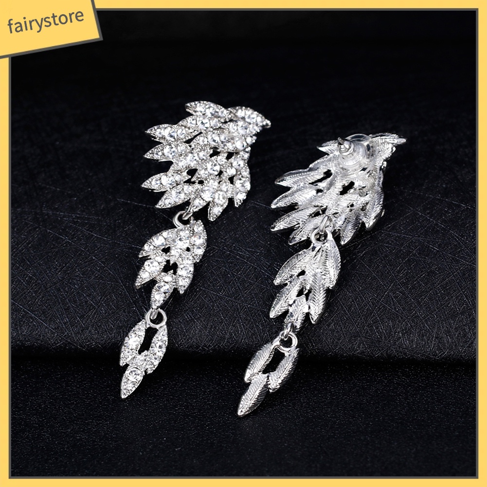 Bông Tai Dáng Dài Hình Đôi Cánh Đính Đá Trang Nhã Cho Nữ