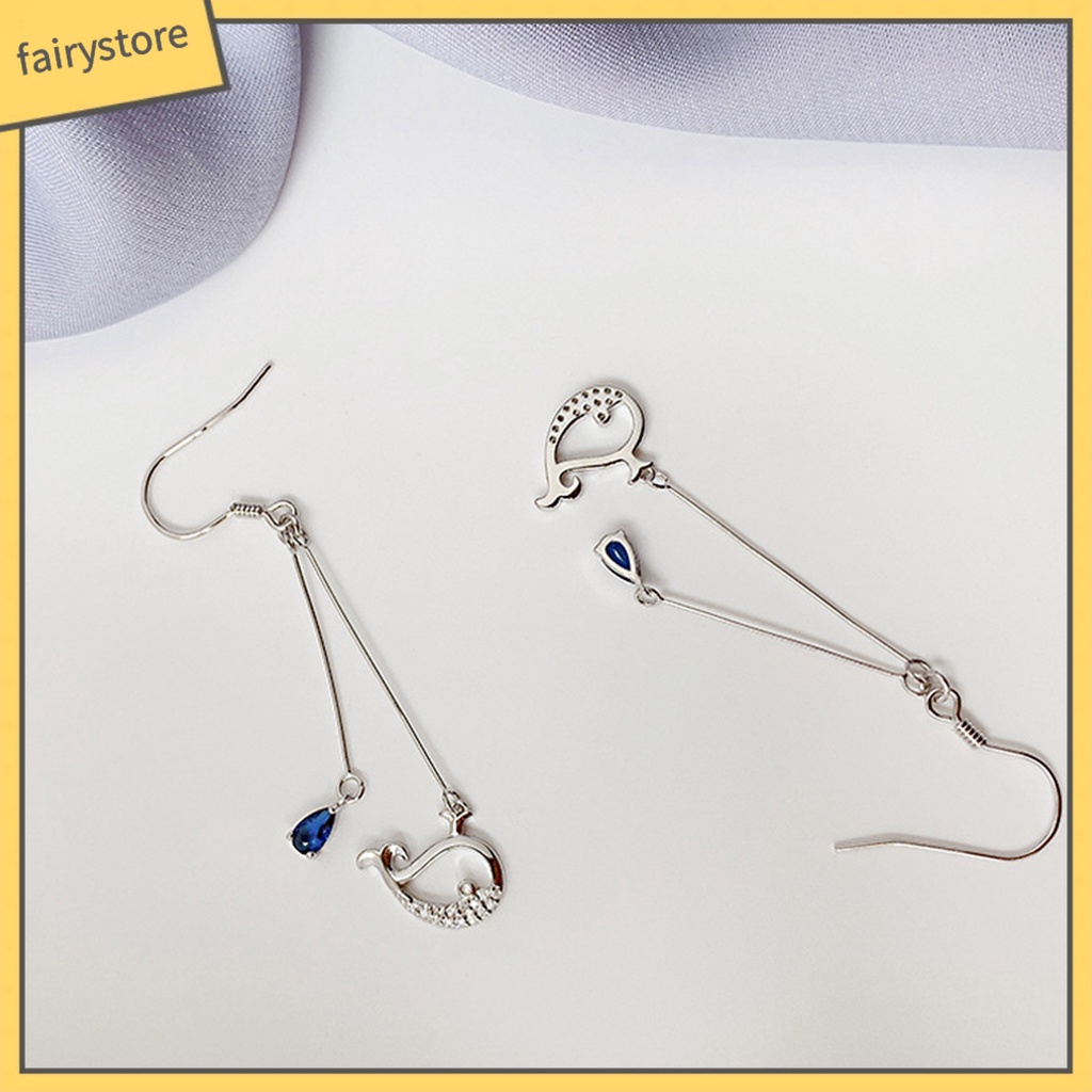 1 Đôi Bông Tai Hình Cá Voi Đính Đá Zircon Phong Cách Hàn Quốc Dành Cho Cô Dâu