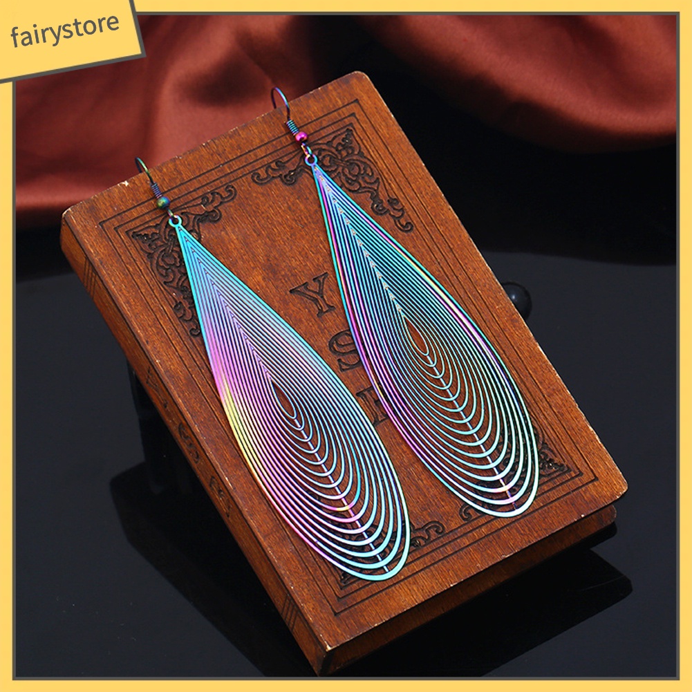 Bông Tai Hình Giọt Nước Bằng Thép Không Gỉ Màu Cầu Vồng Thời Trang Dành Cho Nữ