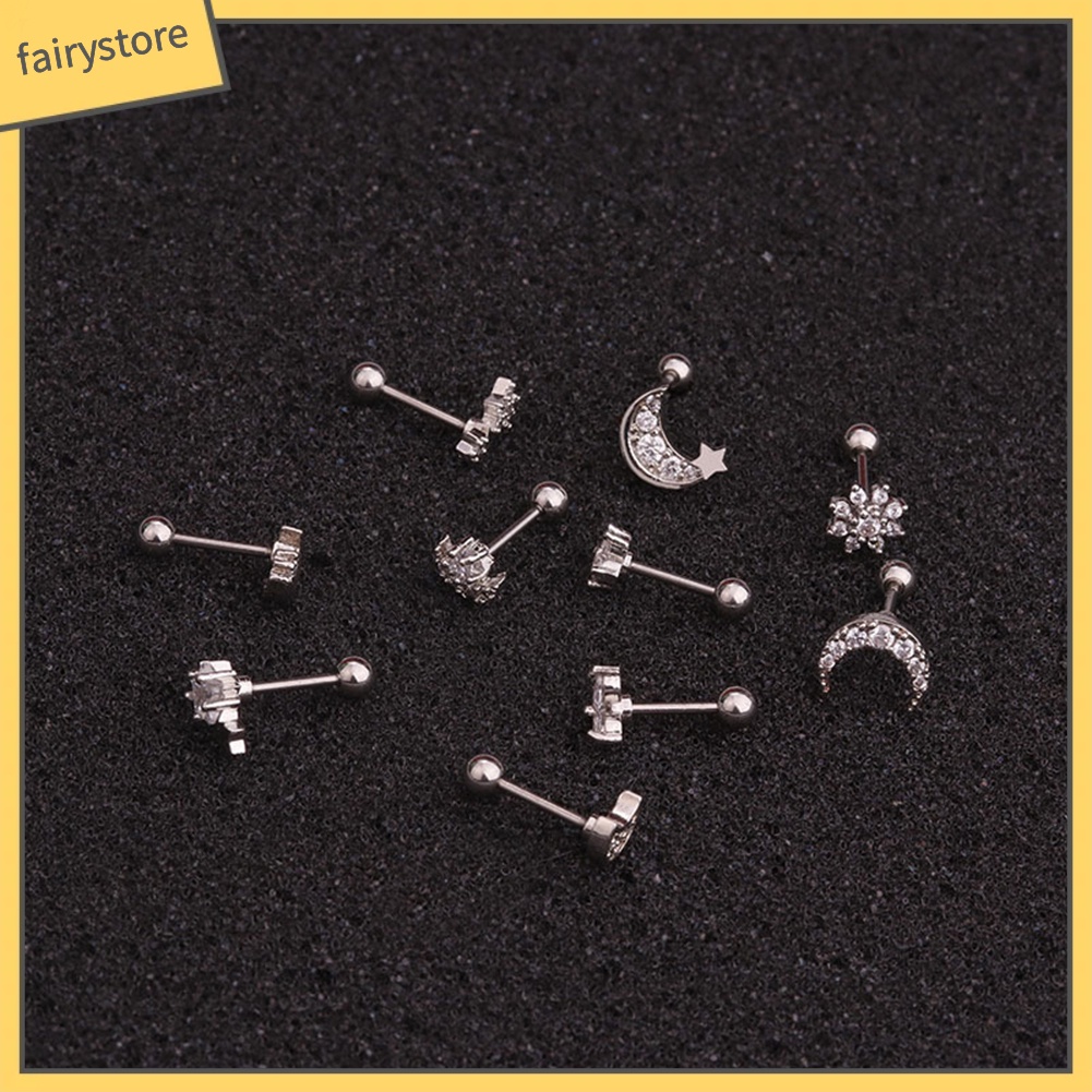 1 Chiếc Bông Tai Hình Hoa / Mặt Trăng / Ngôi Sao Đính Đá Zircon Thời Trang Nữ