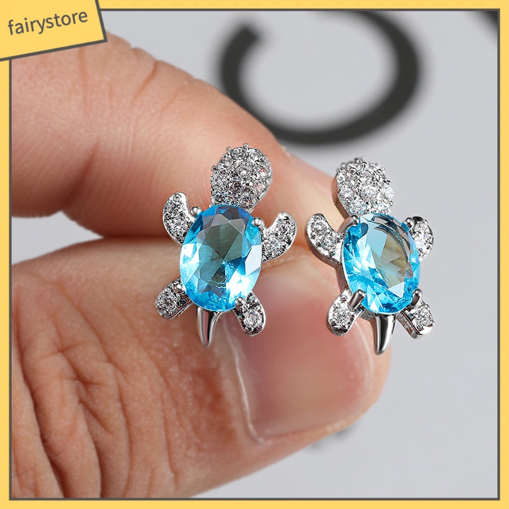 1 Đôi Bông Tai Hình Rùa Đính Đá Dễ Thương Dành Cho Nữ