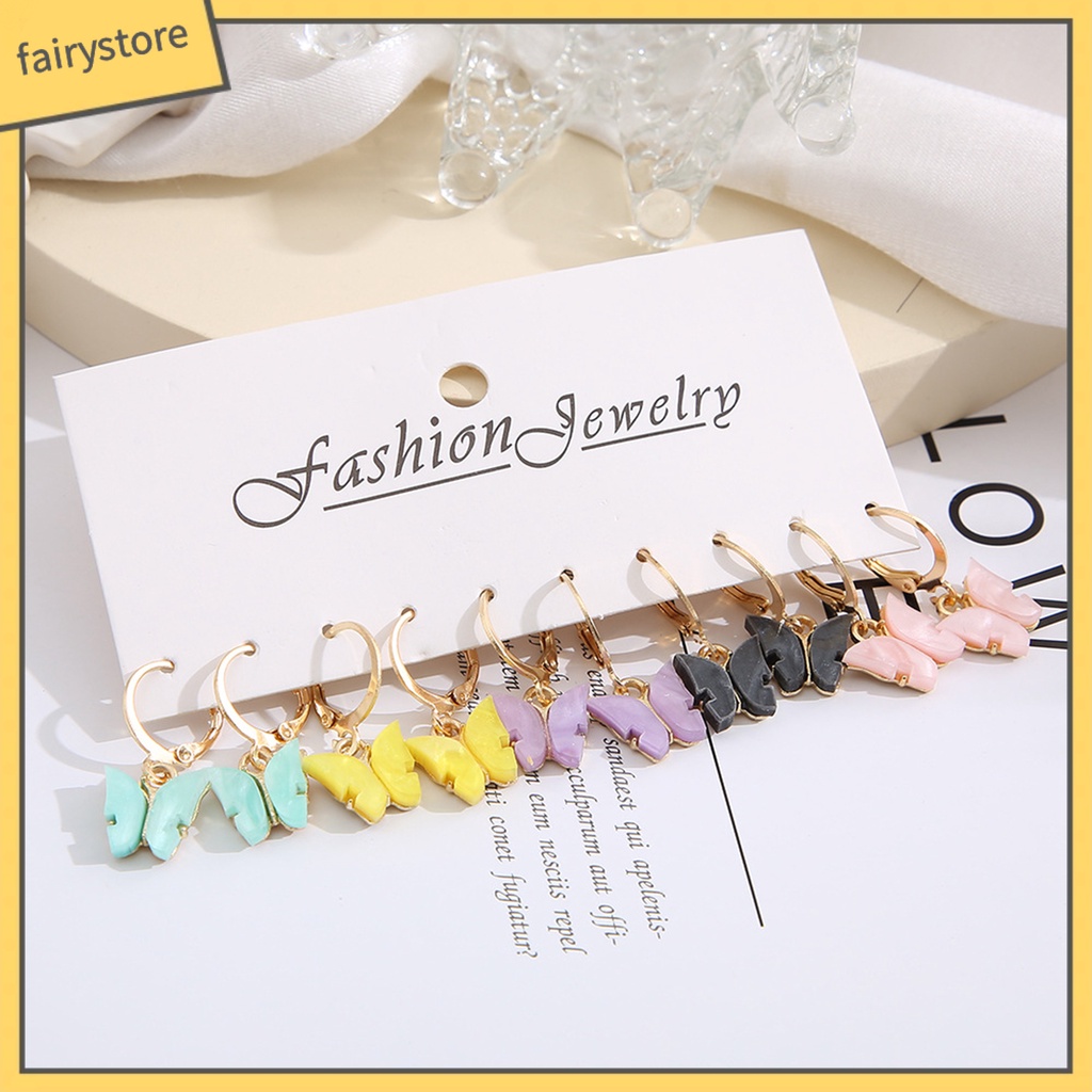 Set 5 Đôi Bông Tai Acrylic Họa Tiết Hình Học Nhiều Màu Sắc Phong Cách Retro Thời Trang Cho Nữ