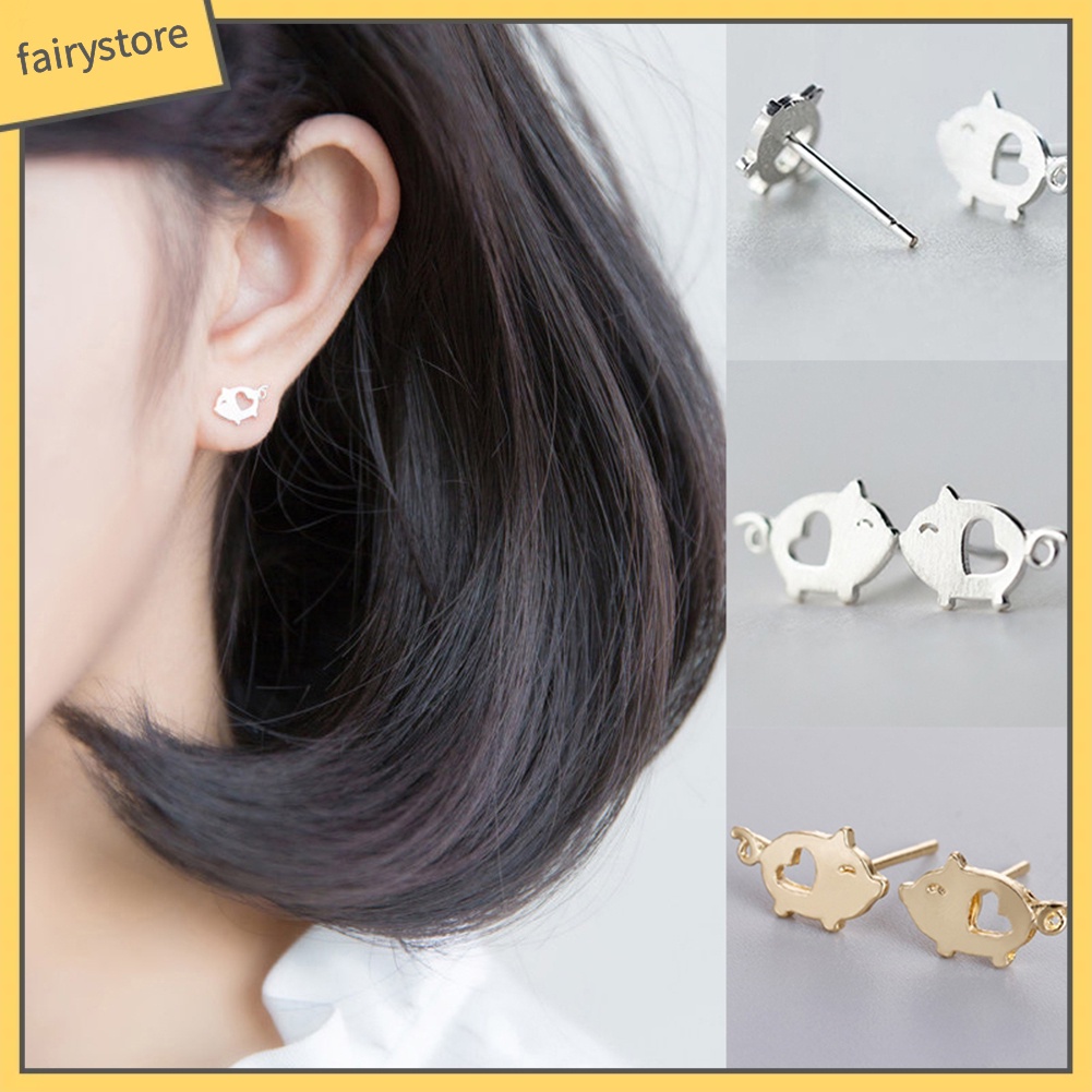 Bông Tai Hình Chú Heo Hoạt Hình Trái Tim Rỗng Thời Trang Cho Nữ